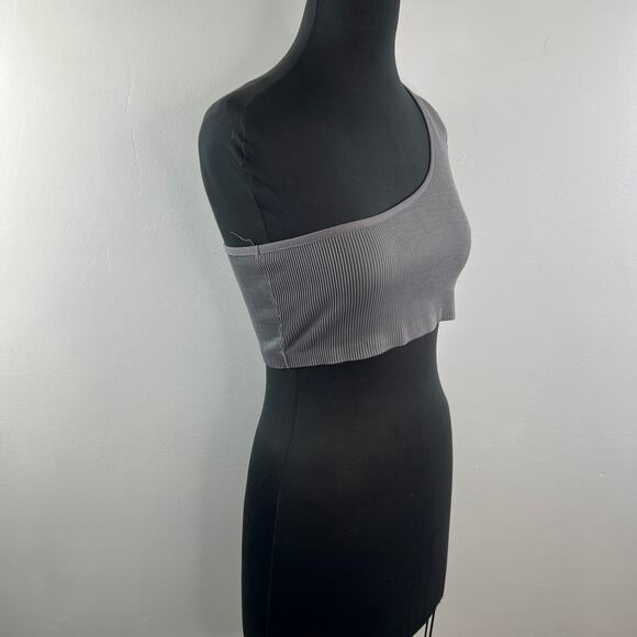 Maniere De Voir Gray Cropped Top Stretch Rib One Shoulder Pullover Top Size 12 - Picture 6 of 10